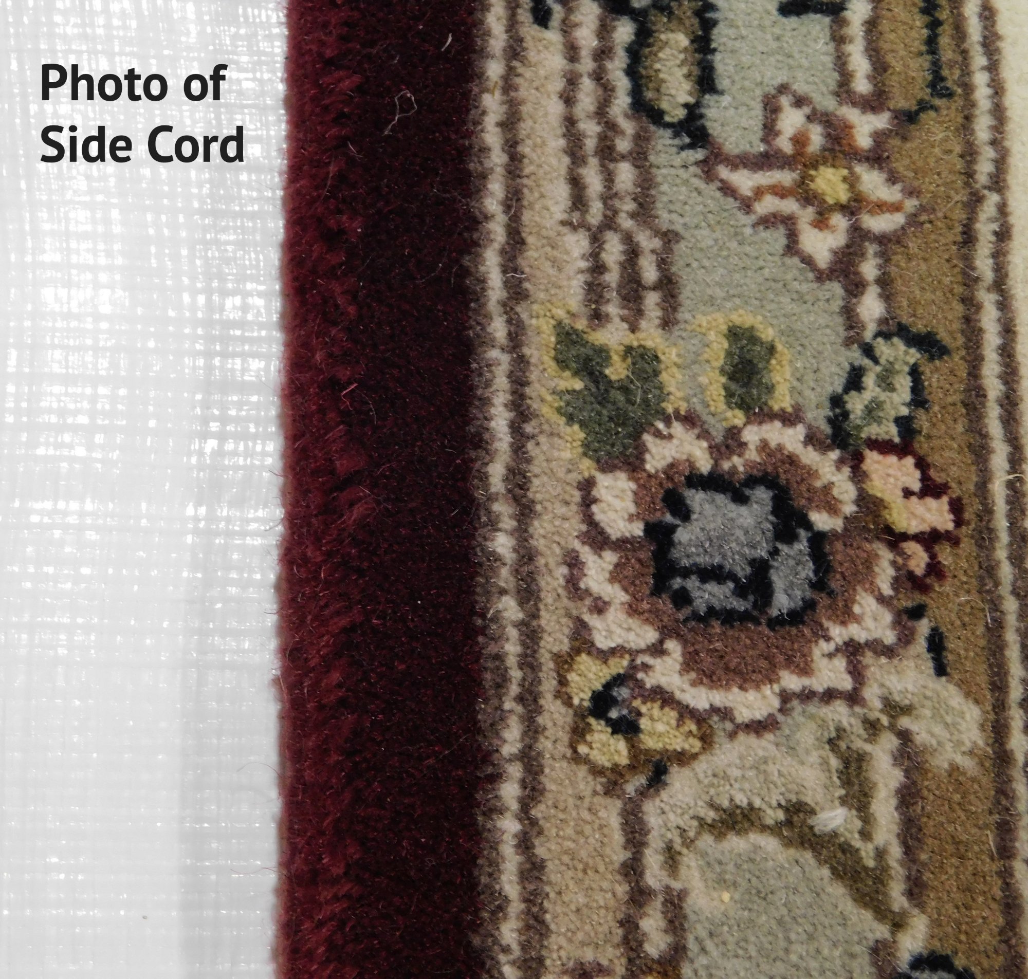 A close-up photograph of a rug’s side cord